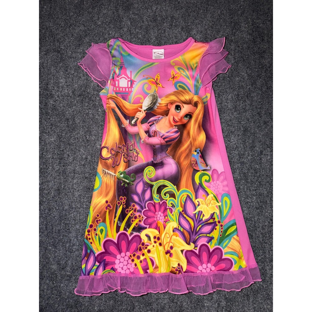 Disney Rapunzel Tangled Nightgown Pink Vintage Girls 7/8 Sleep Dress - Picture 1 of 4